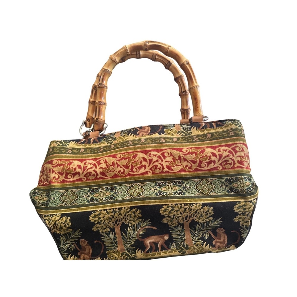 Relic Tapestry Monkey Jungle Print Handbag Bamboo Handles Star Charm Satchel